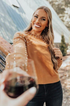 Flash A Smile Embellished Sweater In Camel