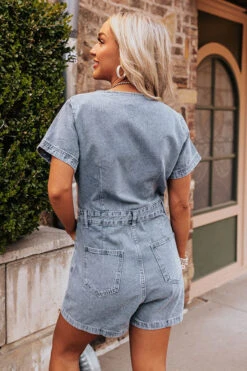 Manhattan Marvels Denim Romper In Medium Wash -Hanger Fashion 2303095321000 2023031713222700 5b831181andree by unit express sample 1