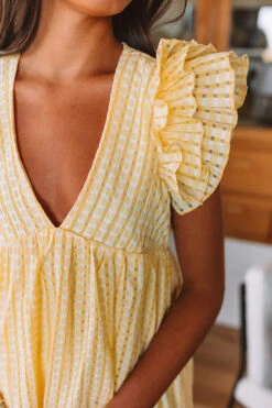 Spring It On Gingham Babydoll Romper In Yellow -Hanger Fashion 2304041956000 2023041712181800 c917517bspring it on gingham babydoll romper in yellow