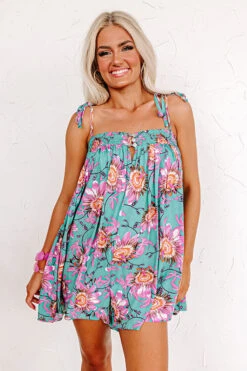Bloom With A View Romper In Turquoise -Hanger Fashion 2304057580000 2023051708433600 16823cd2bloom with a view romper in turquoise