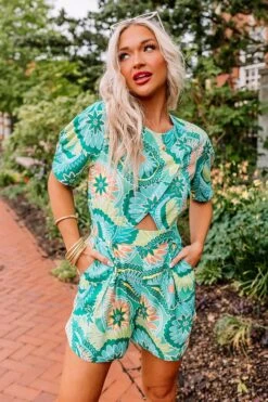 Coastal Comforts Romper In Kelly Green