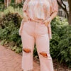 The Averie High Waist Distressed Straight Leg Jean In Latte Curves