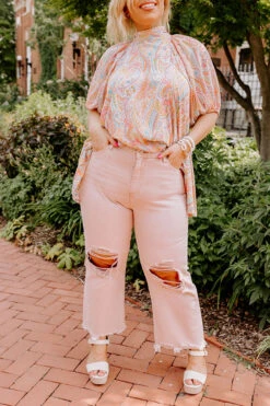 The Averie High Waist Distressed Straight Leg Jean In Latte Curves