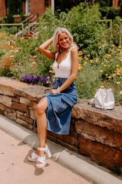 The Ahna High Waist Denim Skirt -Hanger Fashion 2305262935000 2023060314411000 94236103the ahna high waist denim skirt