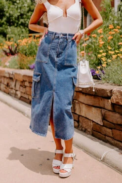 The Ahna High Waist Denim Skirt -Hanger Fashion 2305262935000 2023060314411000 fe7e4902the ahna high waist denim skirt