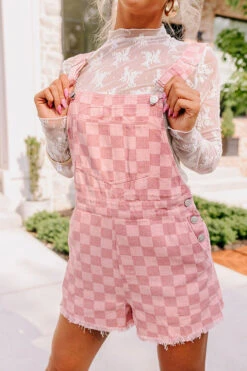 Mastermind Checkered Overalls In Blush -Hanger Fashion 2306057959000 2023061209323400 e5615384mastermind checkered overalls in blush