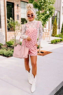 Mastermind Checkered Overalls In Blush -Hanger Fashion 2306057959000 2023061209323600 0513490cmastermind checkered overalls in blush