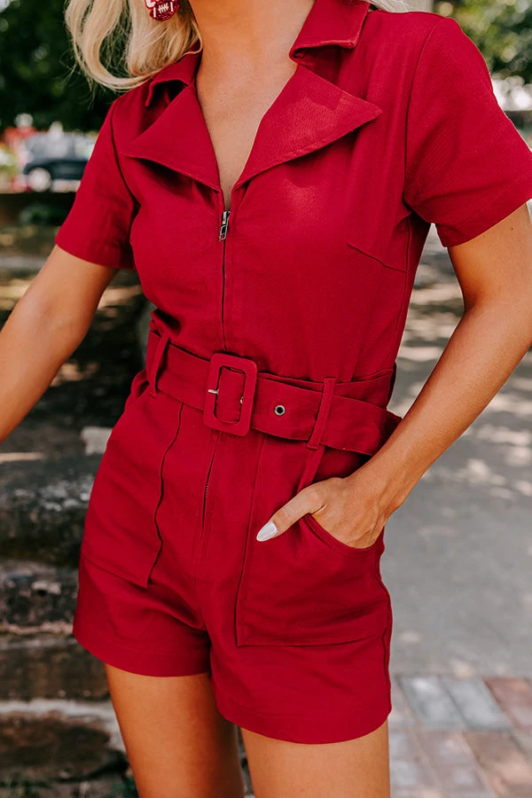 Stay Sophisticated Denim Romper In Crimson 3 Stay Sophisticated Denim Romper In Crimson - Image 3