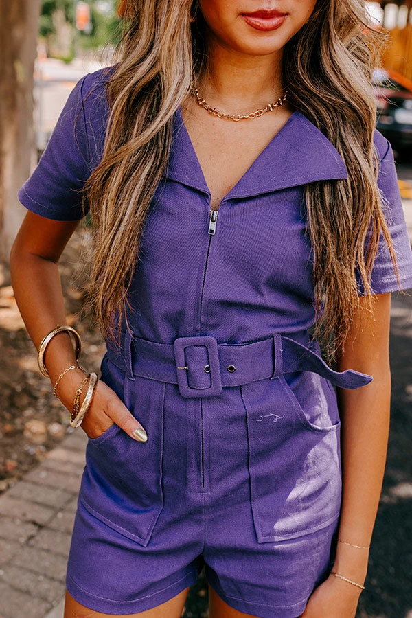 Stay Sophisticated Denim Romper In Purple 2 Stay Sophisticated Denim Romper In Purple - Image 2