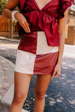 Varsity Squad Faux Leather Skort In Maroon -Hanger Fashion 2307104713001 2023071810313000 f340c9a1tcec express sample 8
