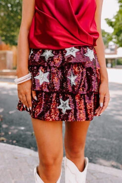 Pre-game Party Sequin Skirt In Maroon -Hanger Fashion 2307118001000 2023071714340000 f2d710ffpre game party sequin skirt in maroon